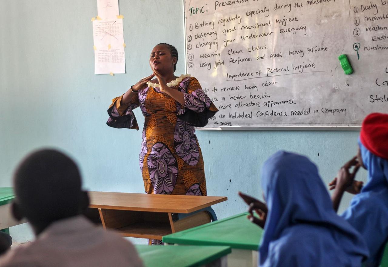 A facilitator leading a health education session